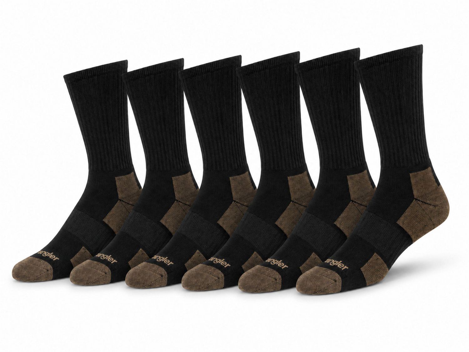 Wrangler Men's Cushion Crew Socks, Work Socks for Men, Black, 6 pair