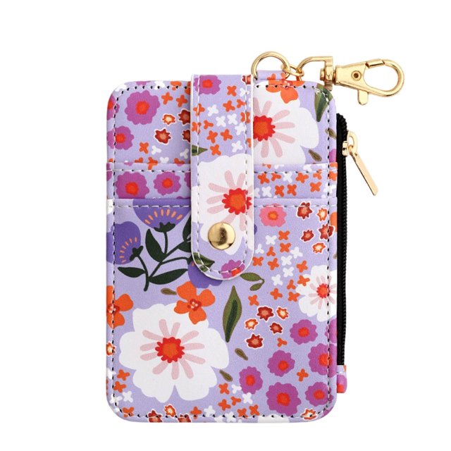 Hearth & Gear Vertical Zipper Card Holder Keychain Slim Bifold Wallet With Secure Pocket And Metal Hook For Easy Carry