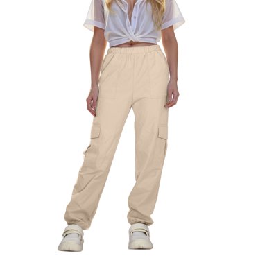 TIWEKE Stylish Cargo Pants for Girls Casual Jogger Pants with Elastic Waist and Pockets for Everyday Wear and Outdoor Adventures,Size 7-8 Years