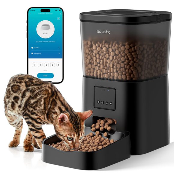Espelho Automatic Cat Feeders WiFi: Food Dispenser with App Control 2.4Ghz WiFi- Smart Timed Cats Feeder with Voice Recorder| 4L Auto Pet Feeder for