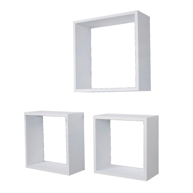 Jessar - Set of 3 Square Floating Shelves, From the Fairview Collection, White
