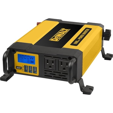 DEWALT DXAEPI1000 Power Inverter 1000W Car Converter with LCD Display: Dual 120V AC Outlets, 3.1A USB Ports, 12V DC Adapter, Battery Clamps