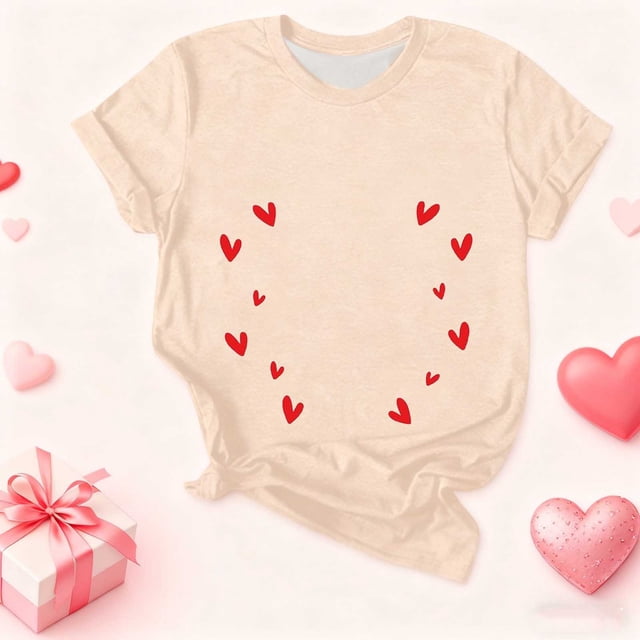 Aufmer 3 Pcs Women's Printed Short Sleeve Tee, Casual Round Neck T-Shirt with Fashion Pattern, Soft Polyester Top for Spring Summer, Versatile Daily Wear for Various Occasions(Beige)