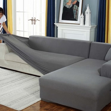 Zhuge Thick Couch Covers 1 2 3 4 Seater, Sectional Sofa Sectional Couch Covers L Shape Stretch Slipcover Living Room Dogs Pets, Washable Durable Furniture Protector…, Light Gray, 3 Seater:70-84 inch