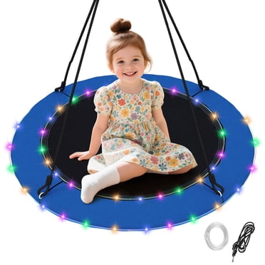 Costway Balançoire Soucoupe de 40 Pouces pour Arbre 660 Lb pour Enfants et Adultes Extérieur avec Lumières DEL Noir Bleu