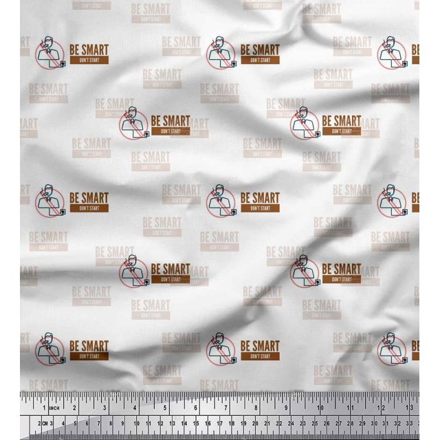 Soimoi Brown Poly Georgette Fabric Be Smart Dont Start Text Printed Fabric 1 Yard 42 Inch Wide