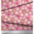 thumbnail image 3 of Soimoi Pink Poly Georgette Fabric Omlet & Bread Slice Food Print Sewing Fabric Yard 52 Inch Wide, 3 of 6