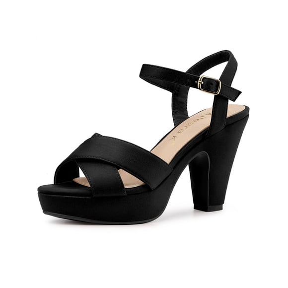 BLISSFUL STEP Women's Strap Platform Chunky Heel Slingback Sandals Black 7.5