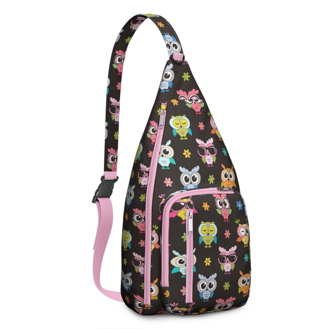 Owl Print Crossbody Sling Bag - Fashionable Night Owl Design Shoulder Backpack with Layered Storage Pockets