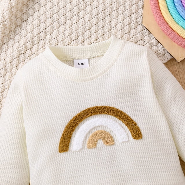PatPat Baby Boy/Girl Rainbow Pattern Waffle Long-sleeve Pullover Sweatshirt