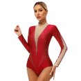 thumbnail image 1 of RUNQHUI Women's Long Sleeve Gymnastics Leotard Shiny Rhinestone Bodysuit for Acrobattics Performance 04Red M, 1 of 7