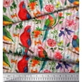 thumbnail image 3 of Soimoi White Rayon Fabric Stripe,Floral & Parrot Bird Decor Fabric Printed BTY 42 Inch Wide, 3 of 3