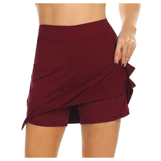 WTXUE Jupes pour Femmes, Jupe de Course pour Jupe-Short Performance Tennis Jupe pour Femmes Légère Sport Jupe Active, Jupe de Survêtement, Rouge Foncé S
