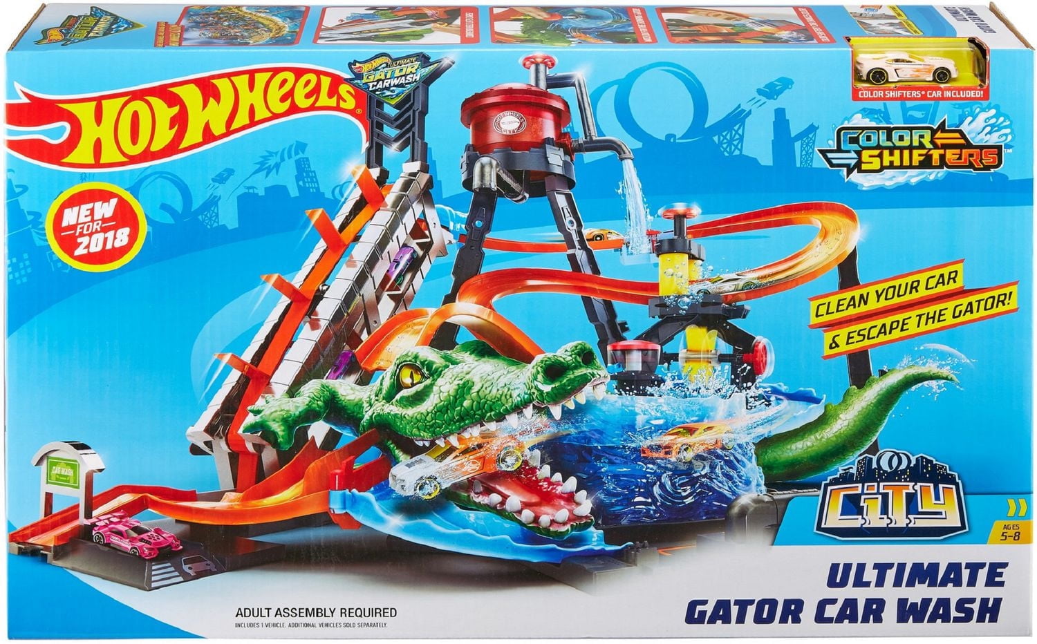 Hot Wheels Coffret de jeu Lave-auto Crocodile