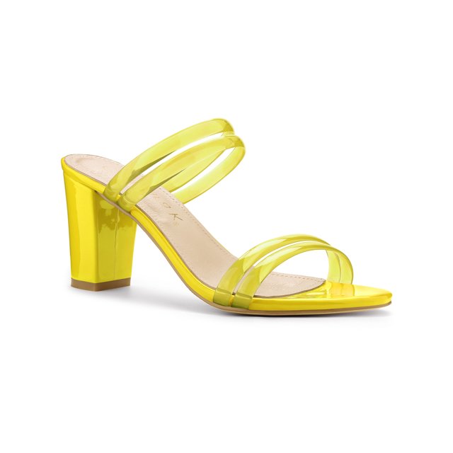 BLISSFUL STEP Women's Strappy Block Heel Slides Mules Sandals Yellow 8.5