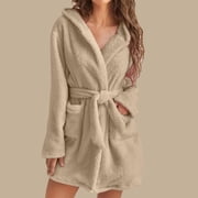 Gift TIMIFIS Women Hooded Fleece Robe Short Plush Robes for Womens With Hood Soft Warm Spa Bathrobe Soft Fuzzy Bathrobe Spa Robe Winter Warm Pajamas Shower NightgownHot !
