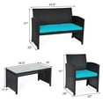thumbnail image 3 of Costway 4PCS Patio Rattan Furniture Conversation Set Cushion Sofa Table Garden Turquoise, 3 of 10