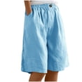 thumbnail image 1 of Timegard Wide Leg Shorts for Women Cotton Linen Elastic Waist Button Loose Solid Color Knee Length Pants, 1 of 7