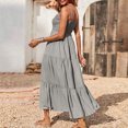 thumbnail image 4 of Robe Bohème pour Femmes Robe Bohème pour Femmes à Bretelles Spaghetti, Smockée, à Étages, Longue, de Plage, Soleil, Sans Manches, Unie, Robe Maxi, 4 of 8