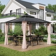 thumbnail image 2 of Outsunny Pavillon à Toit Rigide à Double Toit 10 Pieds x 12 Pieds avec Moustiquaires et Rideaux, Kaki, 2 of 10