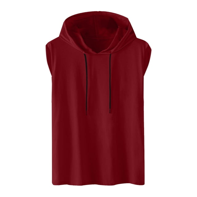 DPTALR T-Shirt de Sport Sans Manches à Capuche pour Homme, Uni, Couleur Rouge Unie. Ce Haut Athlétique pour Homme Présente un design Sans Manches, une Capuche avec Cordons Noirs Ajustables, et une Coupe Décontractée. Fabriqué en polyester, Convient au Printemps et à l'Été pour l'Extérieur, Décontracté Ou Usage Quotidien. Offert en Taille TTG avec une Mesure de Buste de 123 cm (48.43 Pouces) et une Longueur de 76 cm (29.92 Pouces).