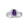 thumbnail image 1 of RYLOS Rings for Women Sterling Silver Swirl Z Ring 7X5MM Oval Gemstone &  Diamond Rings February Amethyst Jewelry Size 9, 1 of 7