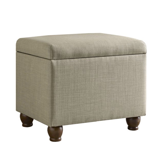 HomePop Ottomane Rectangulaire de Rangement Profond avec Couvercle à Charnières, Lin Beige