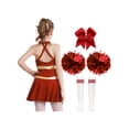 thumbnail image 2 of Runhomal Costume de Pom-Pom Girl pour Filles Enfants Halloween Carnaval Uniforme de Cheerleading Robe de Danse Sans Manches avec Pompons B Rouge 8, 2 of 7