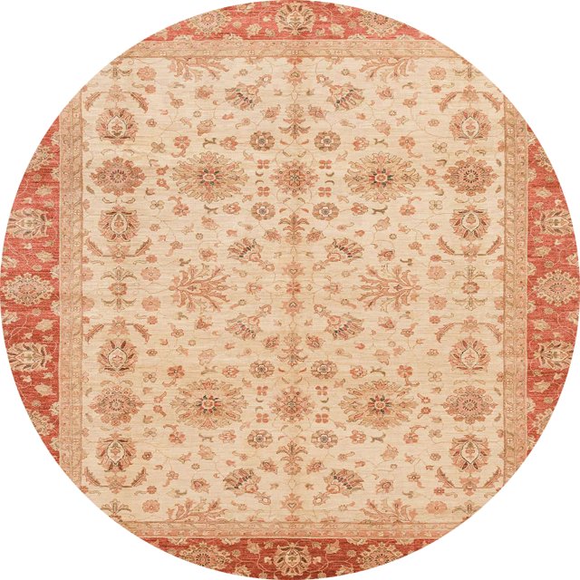 Ahgly Company Indoor Round Abstract Indian Saffron Orange Oriental Area Rugs, 7' Round