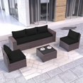 thumbnail image 3 of Kullavik 6 Pieces Patio Furniture Outdoor Sofa Wicker Rattan Conversation Set Cushion Glass Table Black, 3 of 7