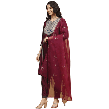 Biba Rangriti Indian Ethnic Suit Set for Women (Chandrima 22272), Wine, Size 38