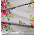 thumbnail image 2 of Soimoi Georgette Viscose Fabric Leaves & Anemone Flower Print Sewing Fabric Yard 42 Inch Wide, 2 of 3