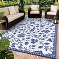thumbnail image 2 of Nanan 8x10 Waterproof Outdoor Rug, All-Weather Floral Pattern Patio Mat, UV Resistant, Stain Resistant, Easy Clean Plastic Rug for Yard, Deck, Balcony, Camping,Dark Blue/White, 2 of 8