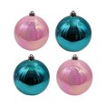 thumbnail image 1 of Holiday Time 4-Count Pink and Green Shatterproof Iridescent Christmas Ornaments, 150MM, 1 of 4