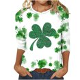thumbnail image 1 of Besolor Hauts pour Femmes de la Saint-Patrick Tendance Manches 3/4 T-Shirts Imprimés Shamrock Col Rond Mignon Tunique de la Saint-Patrick T-Shirt Hauts, 1 of 3