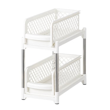 YIMWNYI Étagères Coulissantes à 2 Niveaux pour Rangement sous l'Évier, Organisateurs de Salle de Bain et de Cuisine, Étagère Tiroir d'Armoire Coulissante, Organisateur de Garde-Manger, Plastique Durable, Assemblage Facile, Solution de Rangement Double