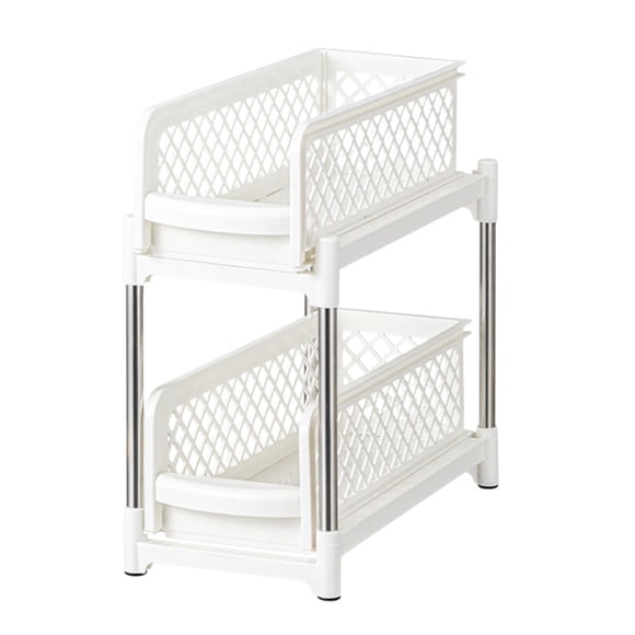 YIMWNYI 2 Tier Sliding Shelves Storage Under Sink Organizer, Bathroom Kitchen Organizers, Pull Out Cabinet Drawer Shelf, Pantry Organizer, Durable Plastic, Easy Assembly, Dual Storage Solution