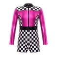 thumbnail image 1 of Hansber Justaucorps de Pilote de Course pour Filles Halloween Enfants Coureur Combinaison Courte Justaucorps à Imprimé Damier Rose Vif 6, 1 of 7