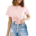 thumbnail image 2 of Hauts d'Été pour Femmes Décontractés à Col Rond Basiques Couleur Unie T-shirt à Manches Courtes Hauts pour Femmes Blouse Habillée, 2 of 7