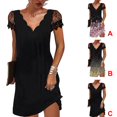 thumbnail image 4 of fastboy Robe Courte à Manches Courtes Imprimée Col en V pour Femmes Robe Décontractée Soirée École Fiançailles Mariage d'Été Fête d'Anniversaire Or 5TG, 4 of 5