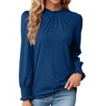 thumbnail image 1 of Mrat Robe T-Shirt à Col Rond Profond pour Femmes, Blouse d'Été Décontractée pour Femmes, Hauts Tunique en Lin, Survêtements pour Femmes, Blouses Coupe Ample pour Femmes, Bleu TG, 1 of 4