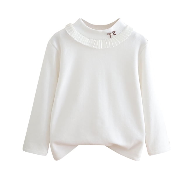 MeetoTime Children's Base Shirt Half High Neck White Floral Long Sleeved Round Neck Top Kids Spring Fall Clothes