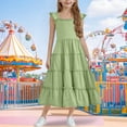 thumbnail image 2 of Diufon Robe Maxi pour Filles Été Décontractée Manches Courtes Robe Ligne A Ourlet à Volants Robe Fluide pour Préadolescentes 3-13 Ans, 2 of 9