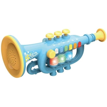 Jouets Trompette, Jouet Musical Instrument Trompette, Jouets Instrument de Musique Trompette de Simulation pour Enfants avec Musique Lumière - Bleu Pâle