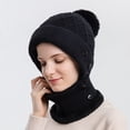 thumbnail image 4 of AWZXDE Women Winter Solid Color Knitted Ski with Scarf and Hood Integrated for Outdoor Riding Cold Defect Warm Pullover Hat Black,One Size, 4 of 4