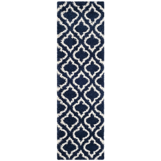Safavieh Hudson Louise Tapis Shag Géométrique pour Aire avec une Épaisse pile Shag Pelucheuse en Motifs de Carreaux Bleu Marine et Ivoire en Forme d'Oignon, Fabriqué avec des Fils Durables et Faciles d'Entretien, Idéal pour les Zones à Fort Passage et Ajoutant un Confort Texturé au décor Moderne Ou Urbain.