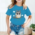 thumbnail image 2 of Chemises Filles Imprimé Mignon Col Rond Manches Courtes Tee Été Mode Ample Vêtements Bébé Filles Bleu 8-10 Ans, 2 of 4