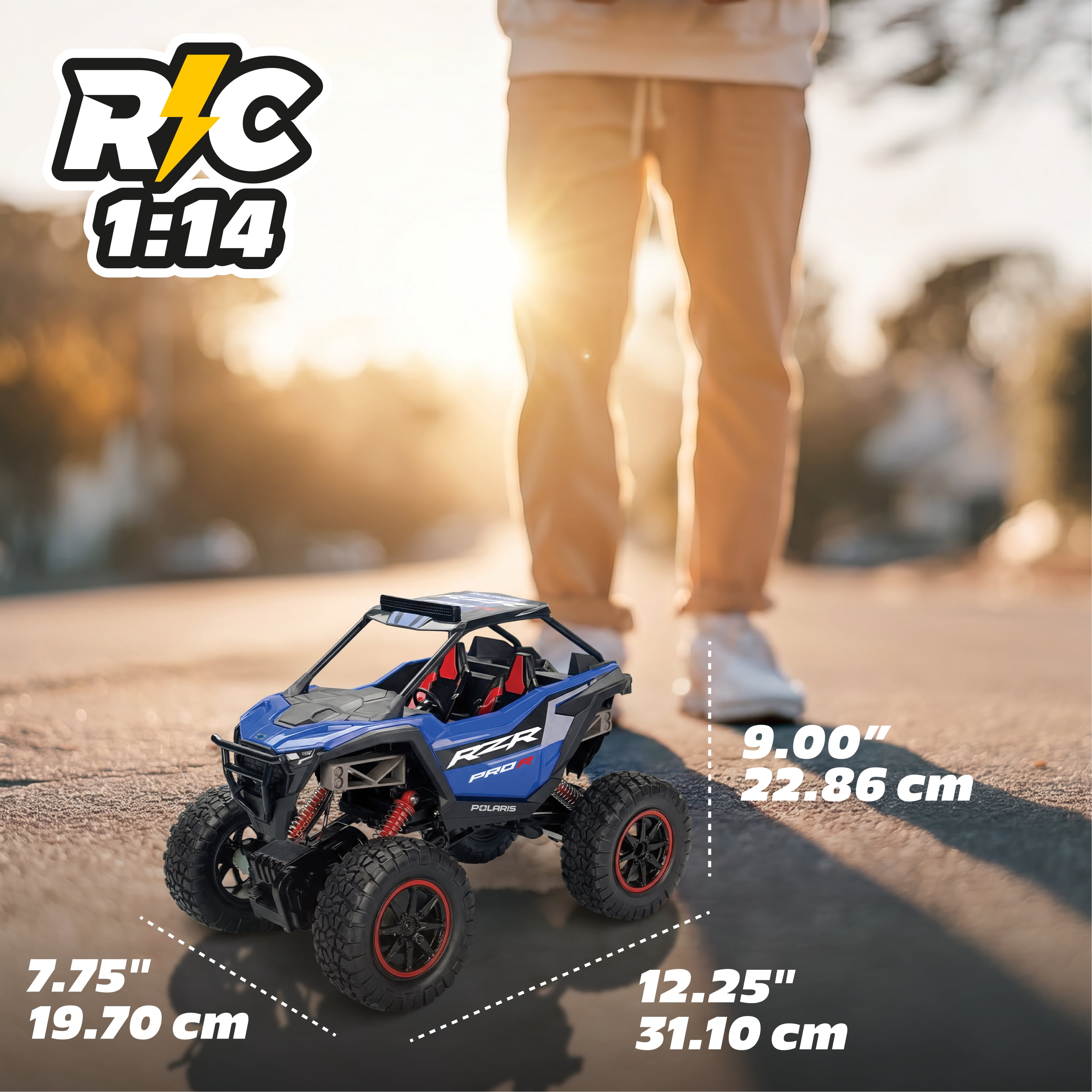 MotorDayz (1:14) Télécommande POLARIS RZR 4X4, Bleu, R4-14A75U-BL-CA, Enfant