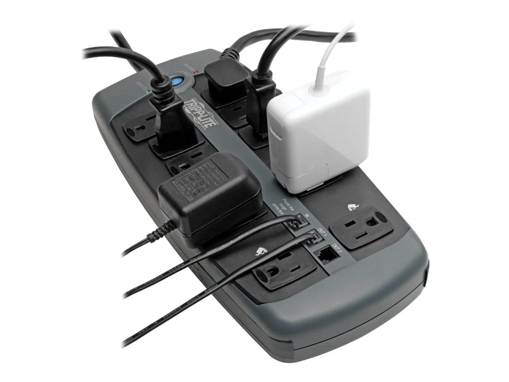 Tripp Lite Surge Protector 120V 10 Outlet RJ11 8' Cord 2395 Joule - Surge protector - 15 A - AC 120 V - output connectors: 10 - black, metallic silver