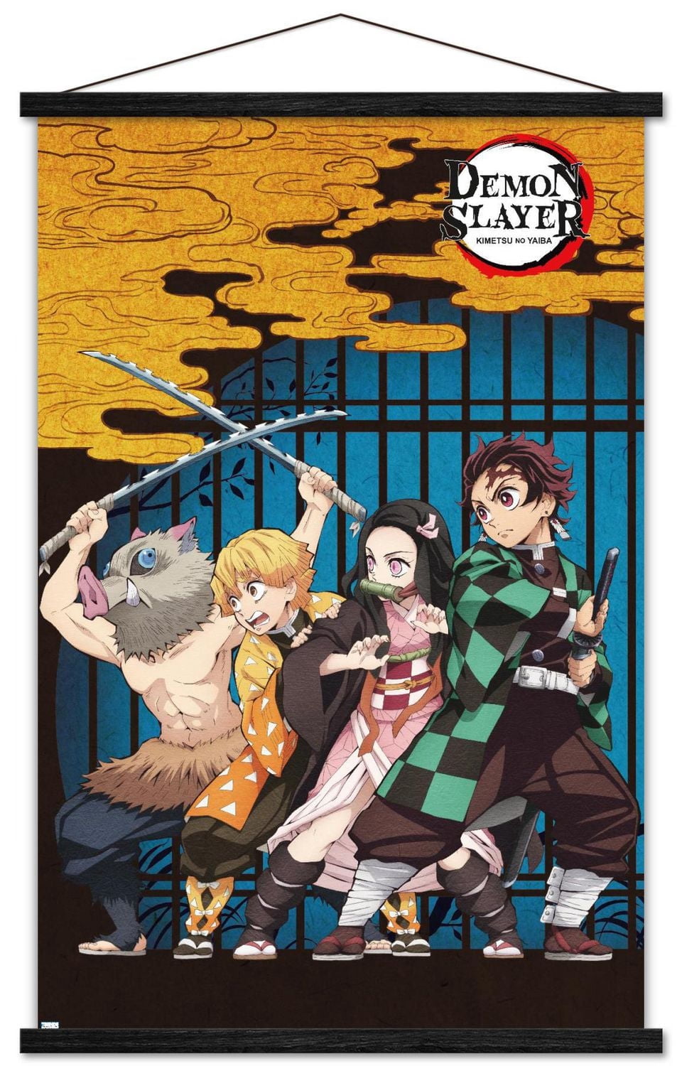Demon Slayer – Group Art 22.375" x 34" Wall Poster with Beechwood Magnetic Frame, by Trends International
